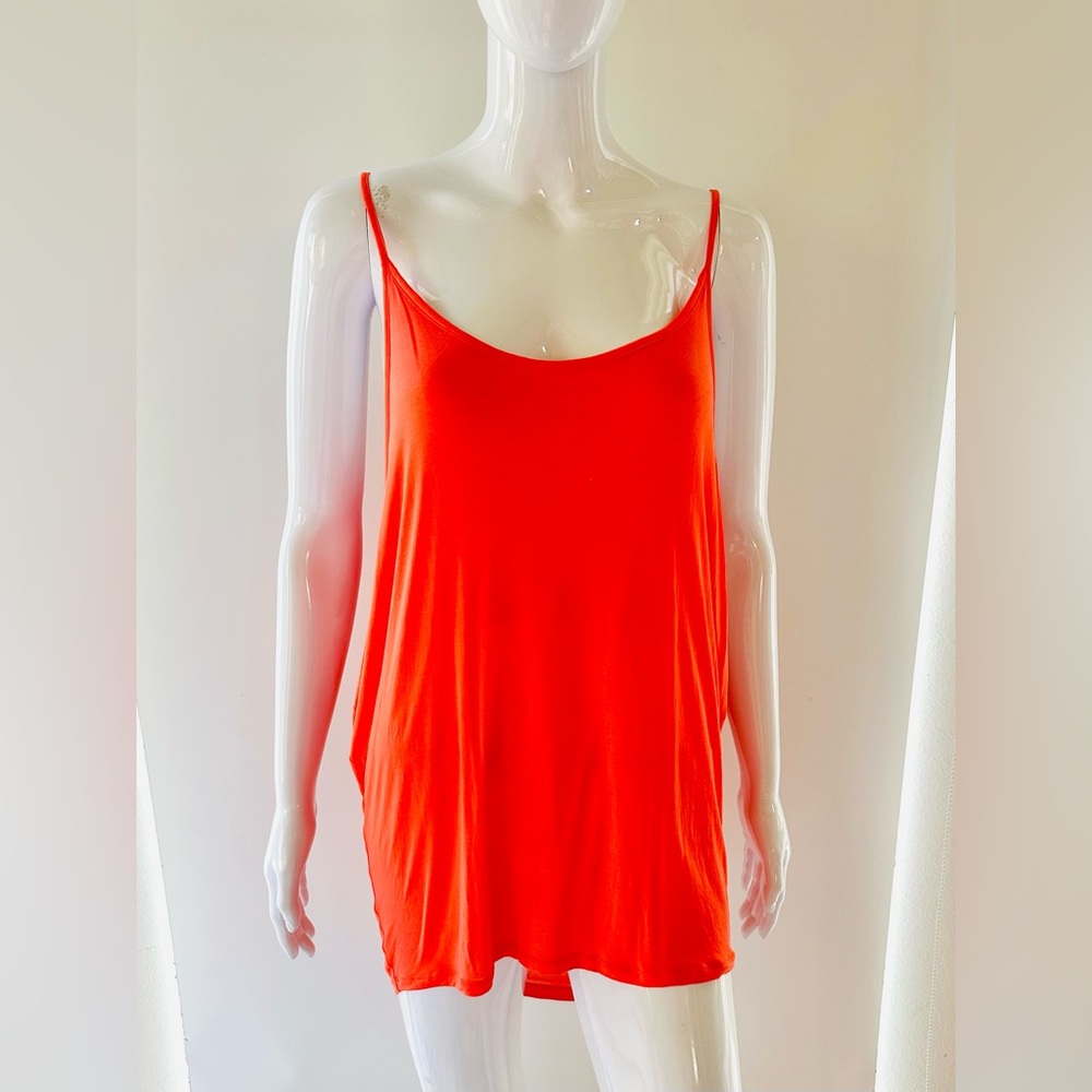 Bella Luxx Vibrant Orange Red Oversized Long Double Layered Tank Top L NWOT